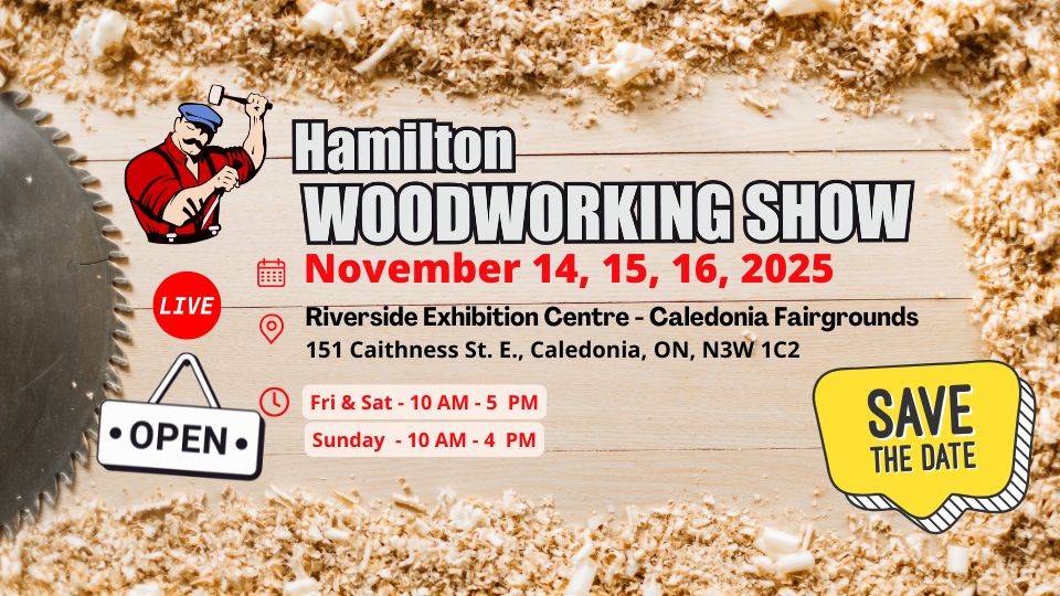 Woodworking tools, machinery, woodworking seminars, ongoing demos, and the Canadian Woodworking Championship.